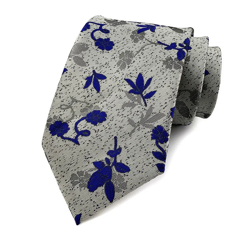 Fashion 8CM Mens Necktie Silver Light Grey Color Stripes Floral Plaid Ties For Man Groom Neck Tie For Business Wedding Party
