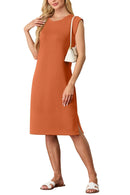 New Fashion And Multifunctional Temperament Round Neck Neck Sleeves Solid Color Summer Dress
