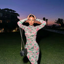 Temperament long sleeve slim long printed dress women's new autumn fashion elegant long dress