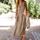 Women's Sleeveless V-neck Pullover Cotton Linen Dress