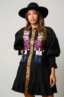 Women Long Sleeve Sequin Shirt Dress