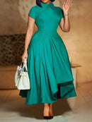 Women's Pleated Short Sleeves length Gown