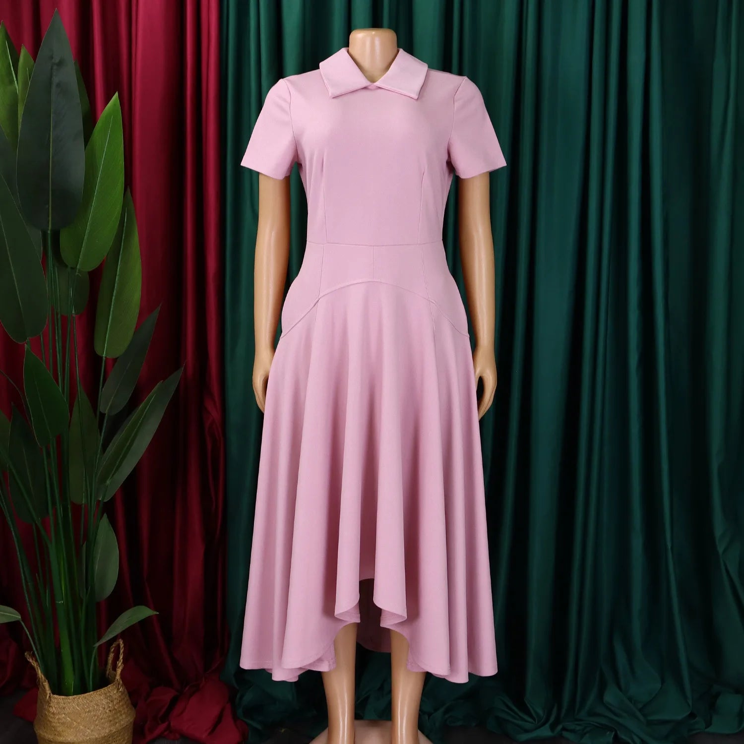Women's Pleated Short Sleeves length Gown