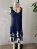 2025 New Women's Vest Skirt Pocket Ethnic Style Fashion Printed V-neck Simple Vacation Beach Mini Dress for Female