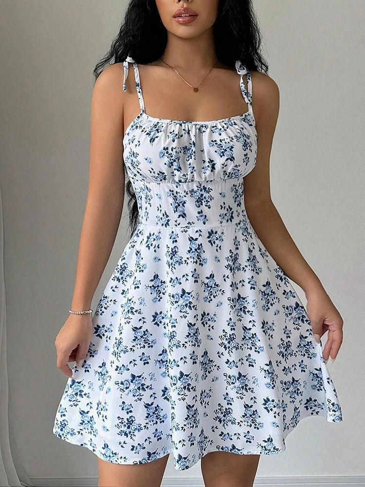 Women's Summer Floral Spaghetti Strap Short Dress