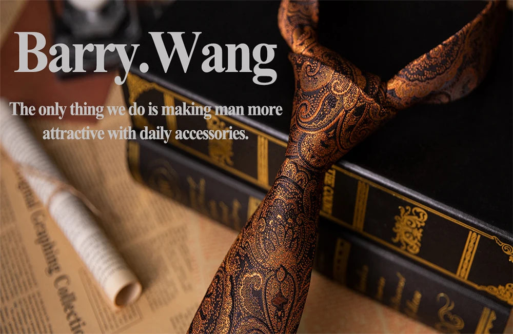 Peach Pink Wedding Ties For Men Exquisite Paisley Silk Pocket Square Cufflink Sets Fashion Woven Suit Necktie Groom Barry.Wang