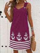 2025 New Women's Vest Skirt Pocket Ethnic Style Fashion Printed V-neck Simple Vacation Beach Mini Dress for Female