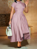 Women's Pleated Short Sleeves length Gown