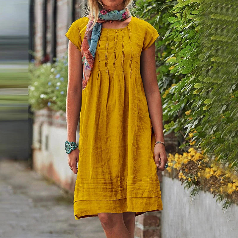 Women’s Summer Dress Casual Solid Short Sleeve Party Robe S-5XXX