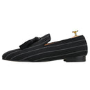 Piergitar 2022 New Striped Design Oxford Fabric Men Slip-On Shoes Handmade Tassel Men's Loafers Classic Male Smoking Slippers