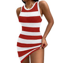 Summer Women Dress Striped Print O-neck Vest Dress Slim Fit Stretchy Bodycon Sundress Elegant Lady Mini Dress For Dialy Wear