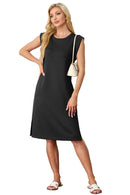 New Fashion And Multifunctional Temperament Round Neck Neck Sleeves Solid Color Summer Dress
