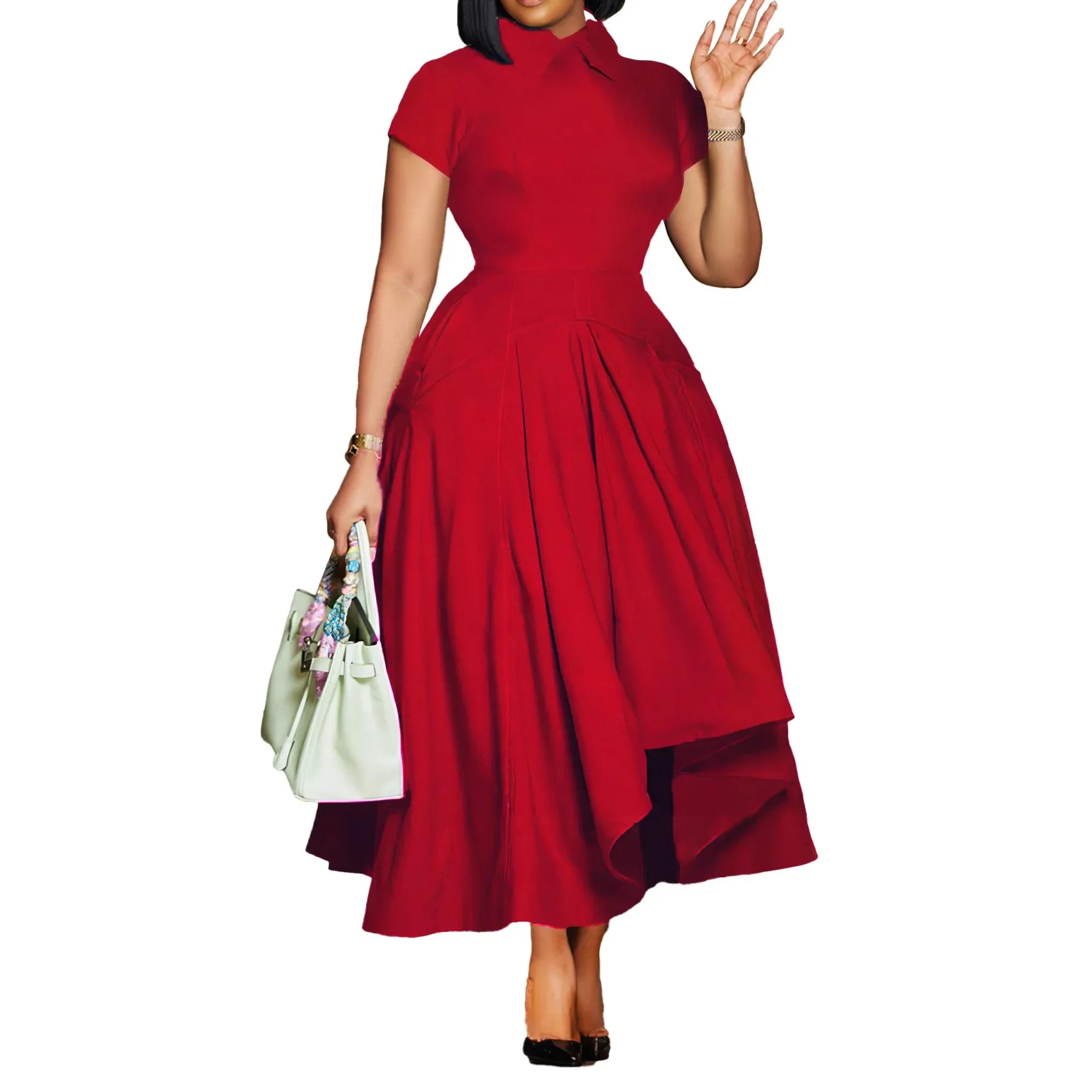 Women's Pleated Short Sleeves length Gown