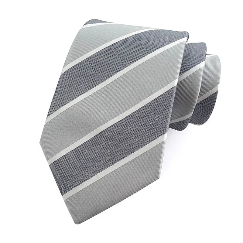 Fashion 8CM Mens Necktie Silver Light Grey Color Stripes Floral Plaid Ties For Man Groom Neck Tie For Business Wedding Party