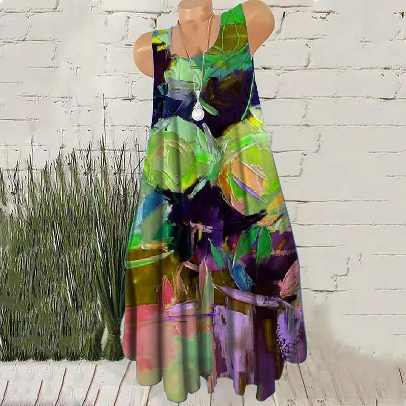 Women's Oversized Floral Pattern Sleeveless Mini Dress