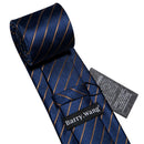 Men Tie Gold Navy Blue Striped Silk Tie Barry.Wang 3.4" Jacquard Party Wedding Woven Fashion Designers Necktie For Men Business
