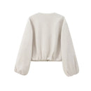 TRAF Outerwears Cropped Bomber Jacket Women Autumn Long Sleeve Faux Wool Coats For Woman Winter Zip Up Gray Beige Short Coats