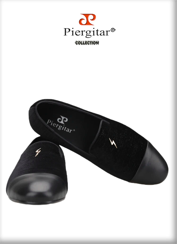 Piergitar 2022 New Summer Style Mulberry Silk Velvet Stitching Leather Slip-On Men's Loafers With Lightning Buckle For Wedding