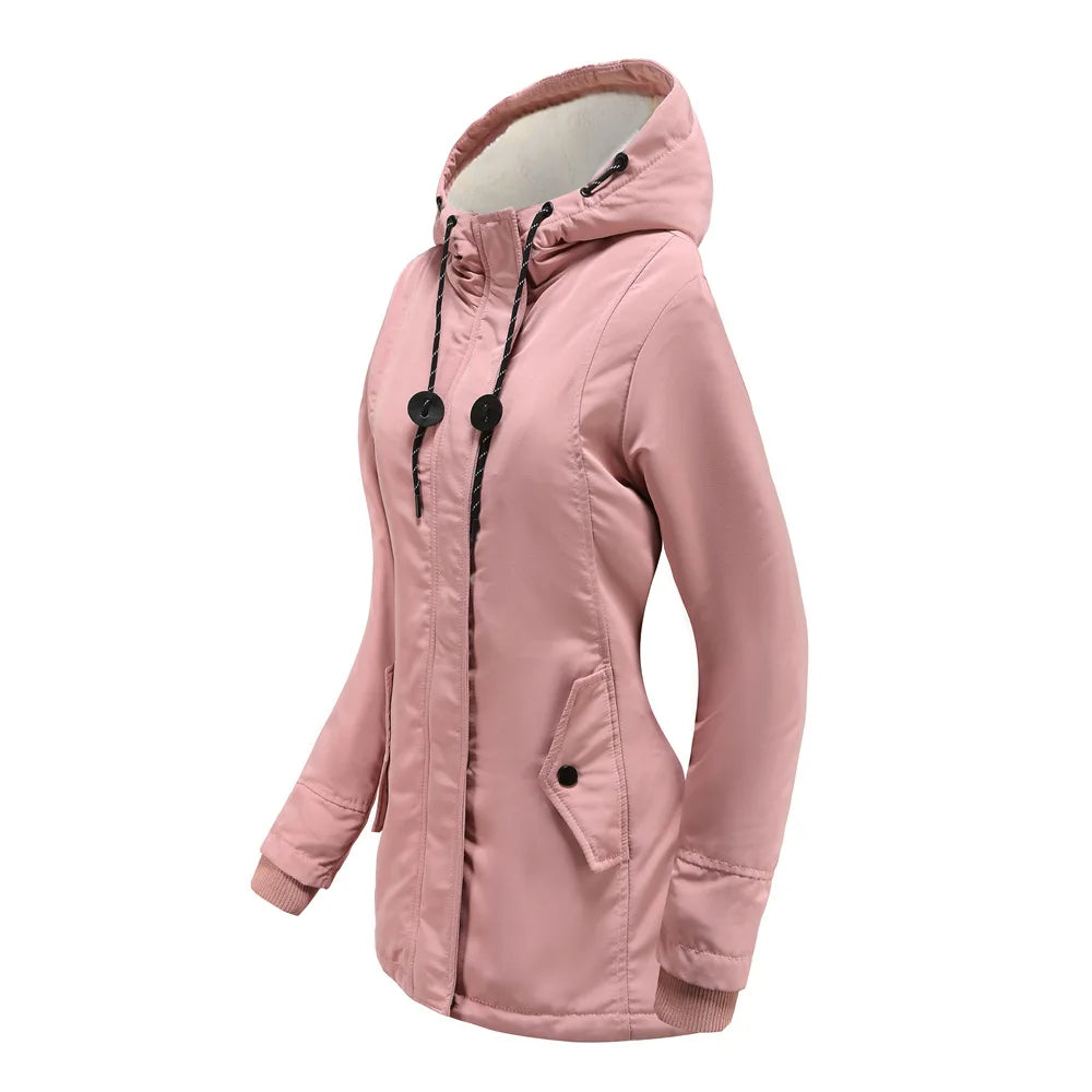 Women's Warm Hooded Parkas, Thick Plush Coats, Female Mid-Long Cotton Jacket, Winter Outwear, Big Size, S-5XL