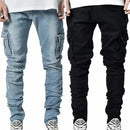 Men Solid Color Multi Pockets Casual Mid Waist Trousers
