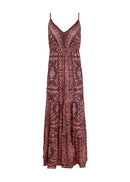 Bohemian Style Women's Clothing Long Dress New  Suspender Long Dress High Waist V-neck Printed Floral Dress Women's Clothing