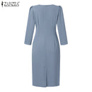 ZANZEA Summer Fashion Womens Dress Sexy Solid Color Knee Length Bodycon Sundress Elegant 3/4 Sleeve V-Neck Work OL Vestidos 2025