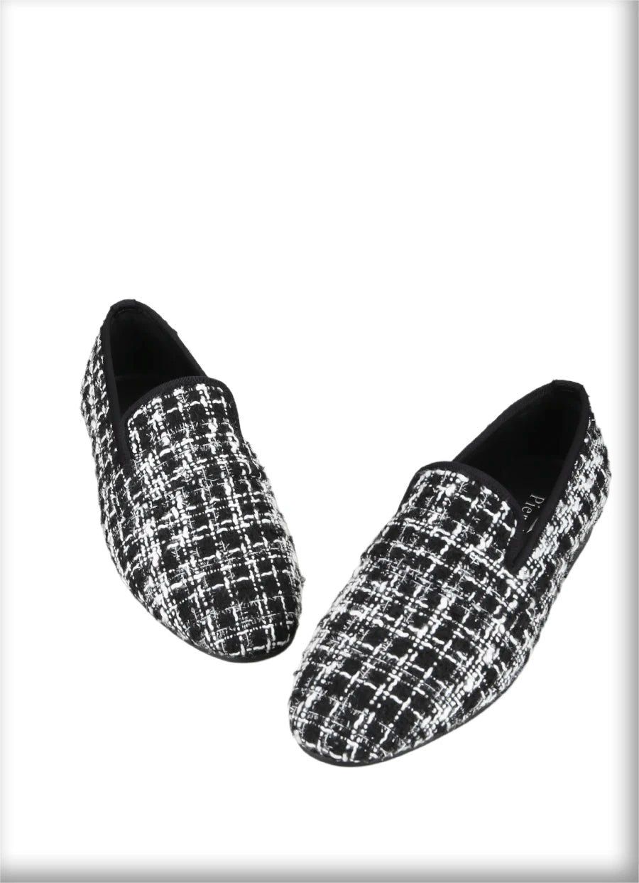 Luxury Brand Black and White Knitted cotton Men's penny Loafers British Classic Slip On Smoking Slippers