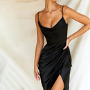 Satin Drawstring Spaghetti Strap Backless Dresses