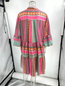 Women V Neck Three Quarter Sleeve Pullover Dress