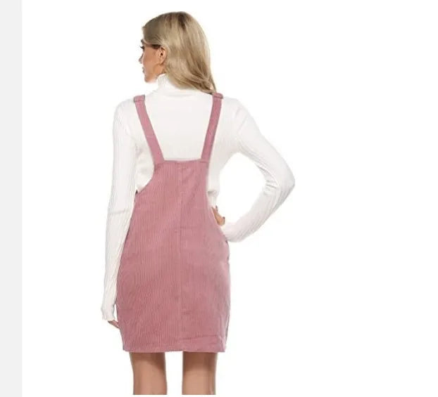 New Women's Suspender Skirt Corduroy Spring and Autumn Fashion Pocket Strap Adjustable Casual Strap Short Dress