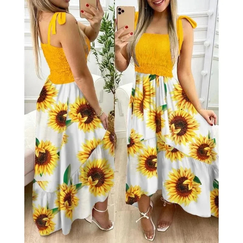 2022 New Independent Station Amazon Tank Splicing Printing Irregular Strapless Dress Large Quantity In Stock