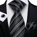 Men's Black Ties Handkerchief Cufflinks Business Formal Floral Striped Solid 8cm Necktie Gift for Husband Wedding Accessories