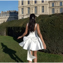 Elegant 3d Bow Backless White Mini Dress Women Fashion Sling A-line Pleated Vestidos  Spring Summer Lady Party Evening Gown