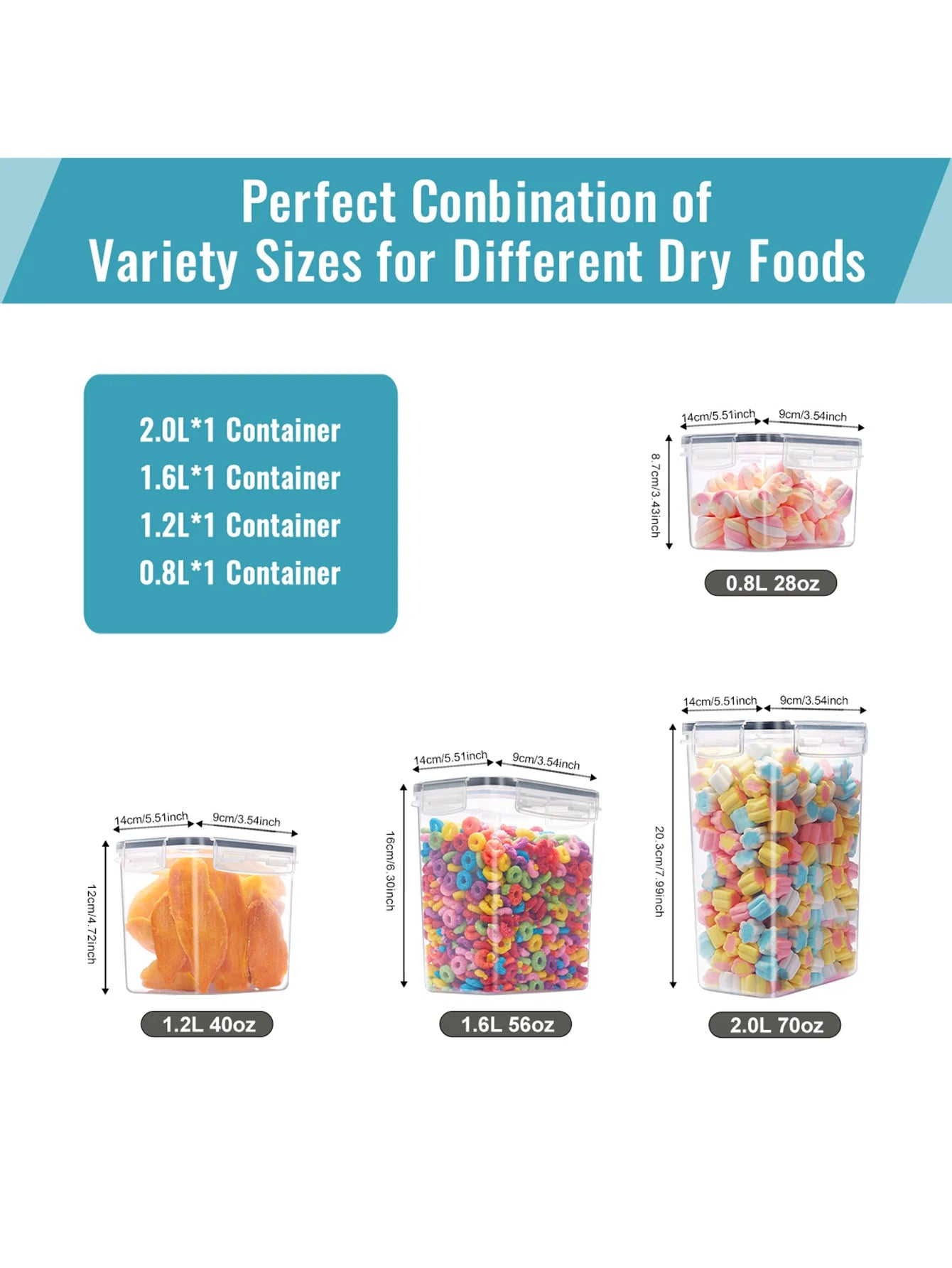 4pcs Large food storage containers with LIDS, airtight food storage containers for kitchen pantry organization and storage, plas