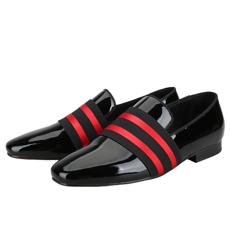 Men's Patent Leather Slip-On Shoes with Patchwork Colour Crossband Comfortable Wear for Fashion Party