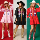 Women Long Sleeve Sequin Shirt Dress