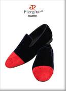 Piergitar Mixed Velvet Men's Loafers For Party And Wedding Handmade Slip-On Moccasins Red Outsole Breathable Leather Insole