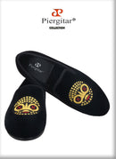 Piergitar New Arrival Black Velvet Men's Loafers Handmade African Tribal Embroidery Man Smoking Slippers For Pary And Wedding