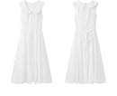 White Bow Jacquard Sundress Women Sweet Summer A-Line Dress with Tie Straps Petite Fit Flowy Midi Dress Cute Vacation Daily Wear