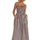 2025 Women's Summer Style Striped Rubber Elastic Sexy Big Swing Bag Suspender Dress Club Clothing Vestidos