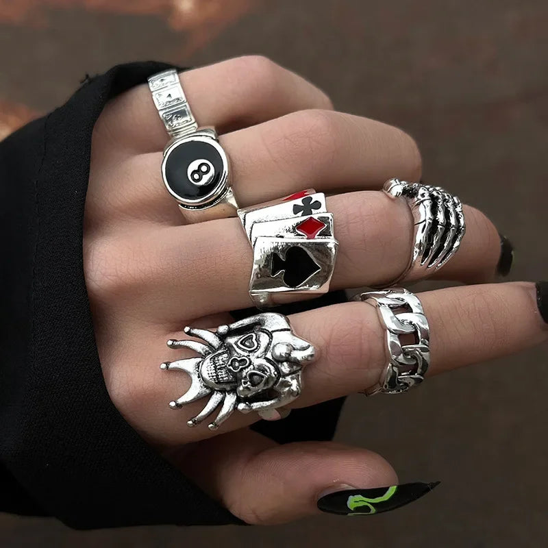 7pcs Set Punk Hip Hop Stainless Steel Ring