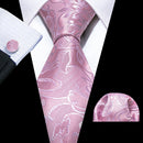 Peach Pink Wedding Ties For Men Exquisite Paisley Silk Pocket Square Cufflink Sets Fashion Woven Suit Necktie Groom Barry.Wang