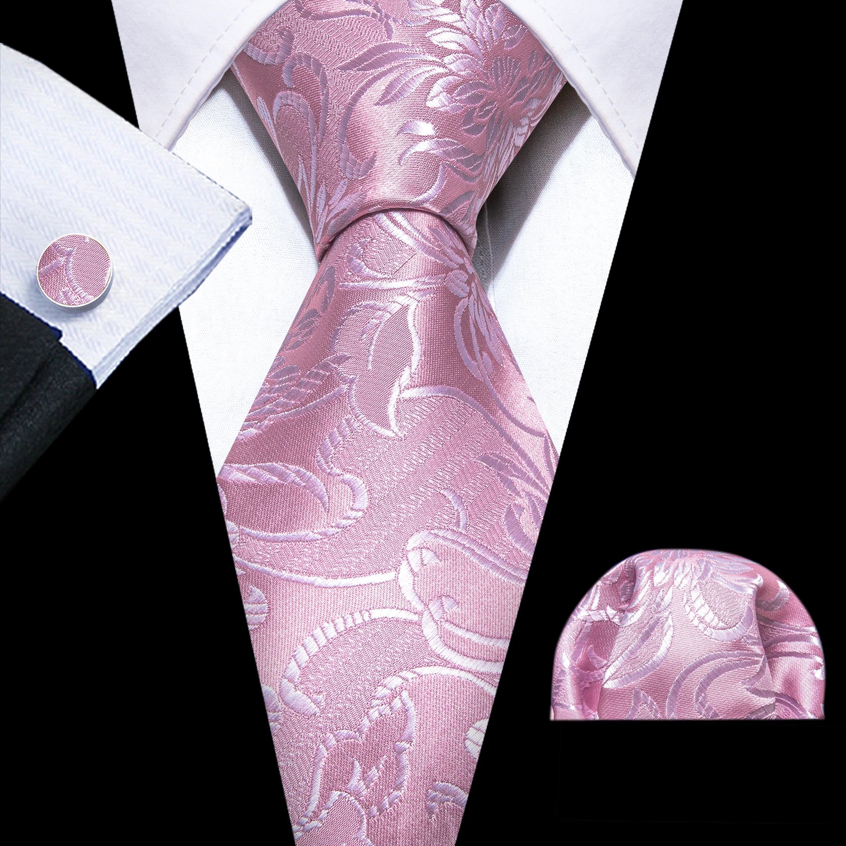Peach Pink Wedding Ties For Men Exquisite Paisley Silk Pocket Square Cufflink Sets Fashion Woven Suit Necktie Groom Barry.Wang