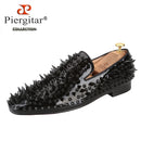 Piergitar Black Patent Leather Men's Loafers With Handmade Different Shapes Of Spikes For Fashion Party CL Brand Red Sole Shoes