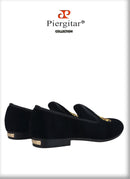 Piergitar New Arrival Black Velvet Men's Loafers Handmade African Tribal Embroidery Man Smoking Slippers For Pary And Wedding
