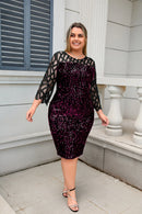 Women's Plus Size Lace Sequin Mesh Sleeve Bodycon Dress
