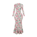Temperament long sleeve slim long printed dress women's new autumn fashion elegant long dress