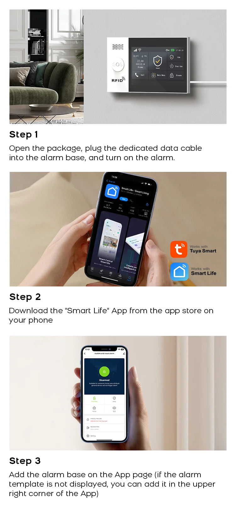 Tuya Smart Life APP Compatible Wireless GSM Alarm System WiFi Burglar Detection Real-Time Alerts for Home Garage Office Shop