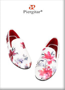 Piergitar White Color Fabric Of China Oil Painting Style Men's Loafers For Fashion Party And Wedding Handmade Slip-On Flats