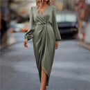 Women's 2025 new long dress; elegant round-neck silk satin long sleeves; midi dress for ladies; sexy dress; street fashionbe.